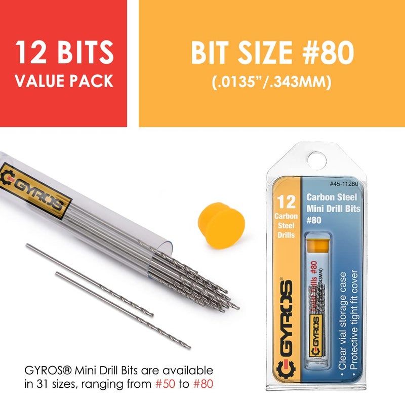 GYROS 12 PCS #80 Micro Drill Bit Set â€“ Small Drill Bits for Jewelry, Plastic, Resin, & Soft Metal â€“ Carbon Steel Wire Gauge Mini Twist Drill Bit Set for Pin Vise Hand Drill & Rotary Tool - Image 4